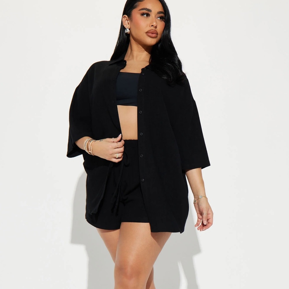 Fashion Nova Linen Short + shirt set
